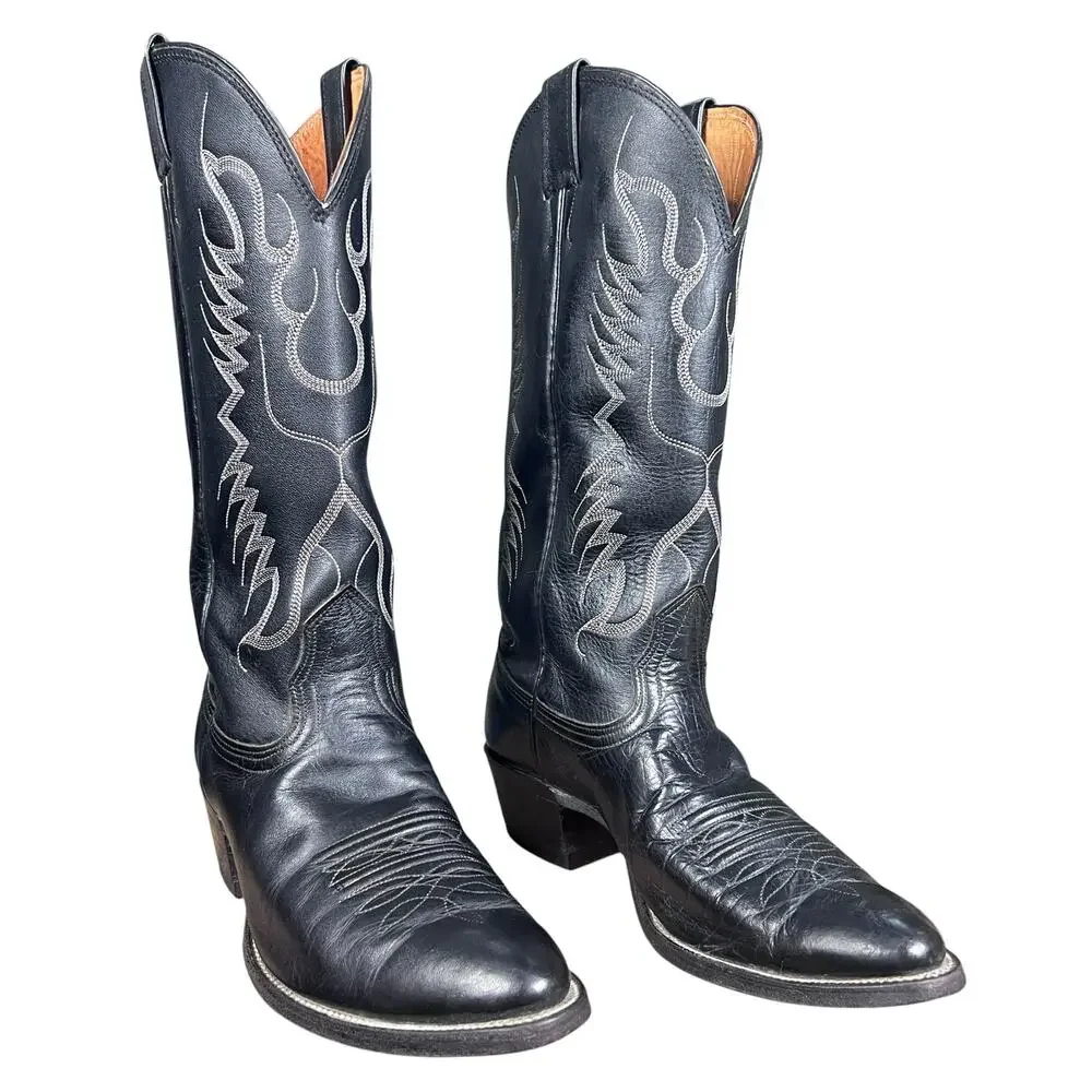 Vintage Nocona Men’s Black Leather USA Cowboy Boots Size 8 D